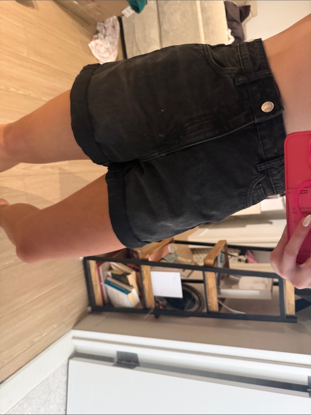 Mango Black High-Rise Rolled Hem Denim Shorts